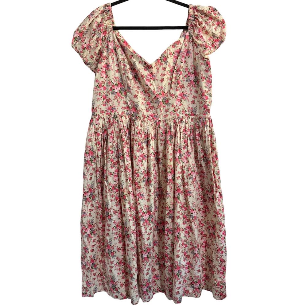 Hearts & Found Women’s Size 3X Cottagecore Floral Dress Sweetheart Neckline